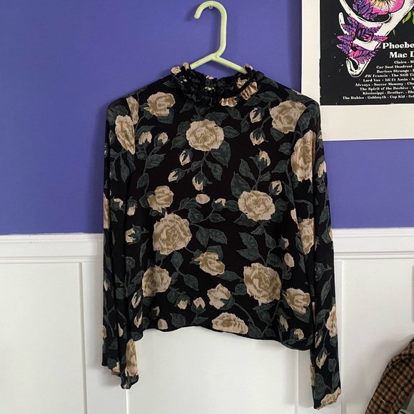 ganni black and white frilly mock neck mesh blouse - Picture 1 of 4